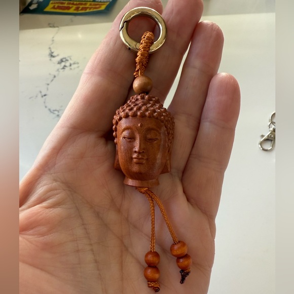 Buddah key ring wood FOB boho yoga meditation new age vintage style NEW gift - Picture 4 of 7